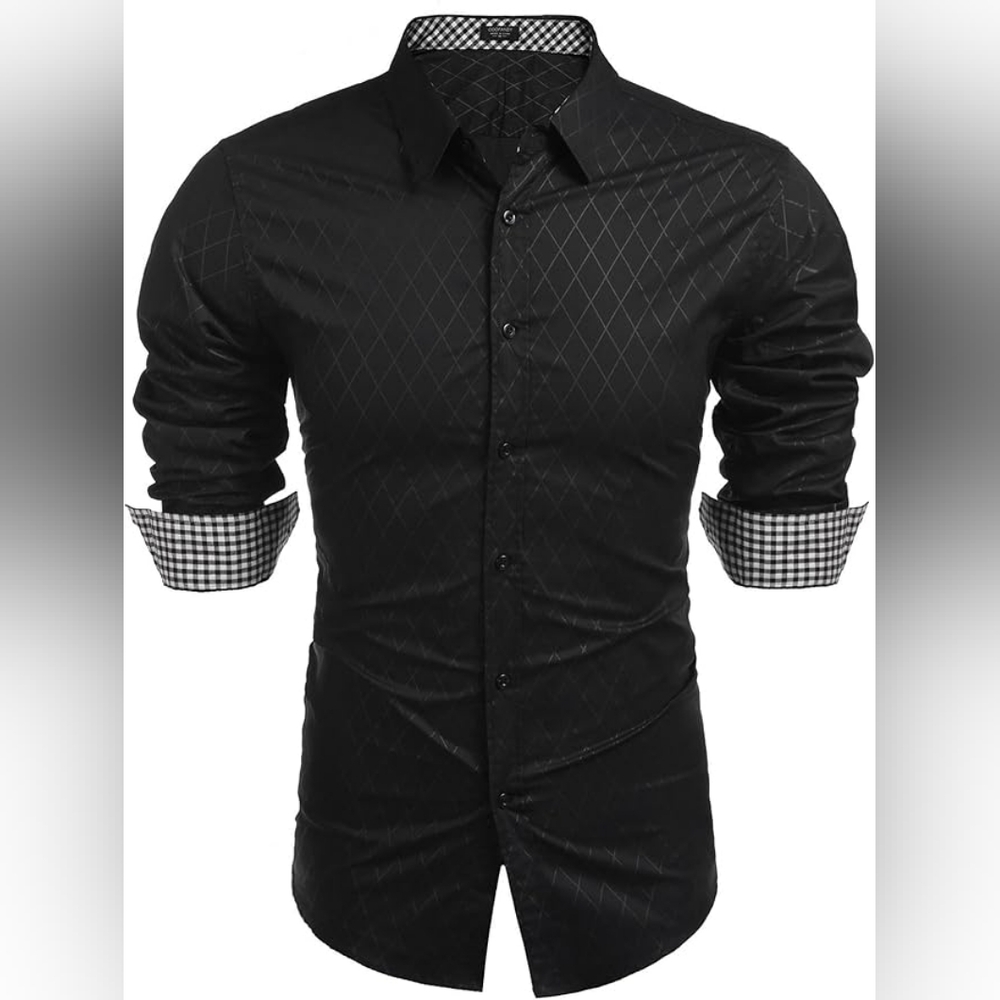 Men's Business Dress Shirt Long Sleeve Slim Button Down Shirt Diamond Nwt XXL